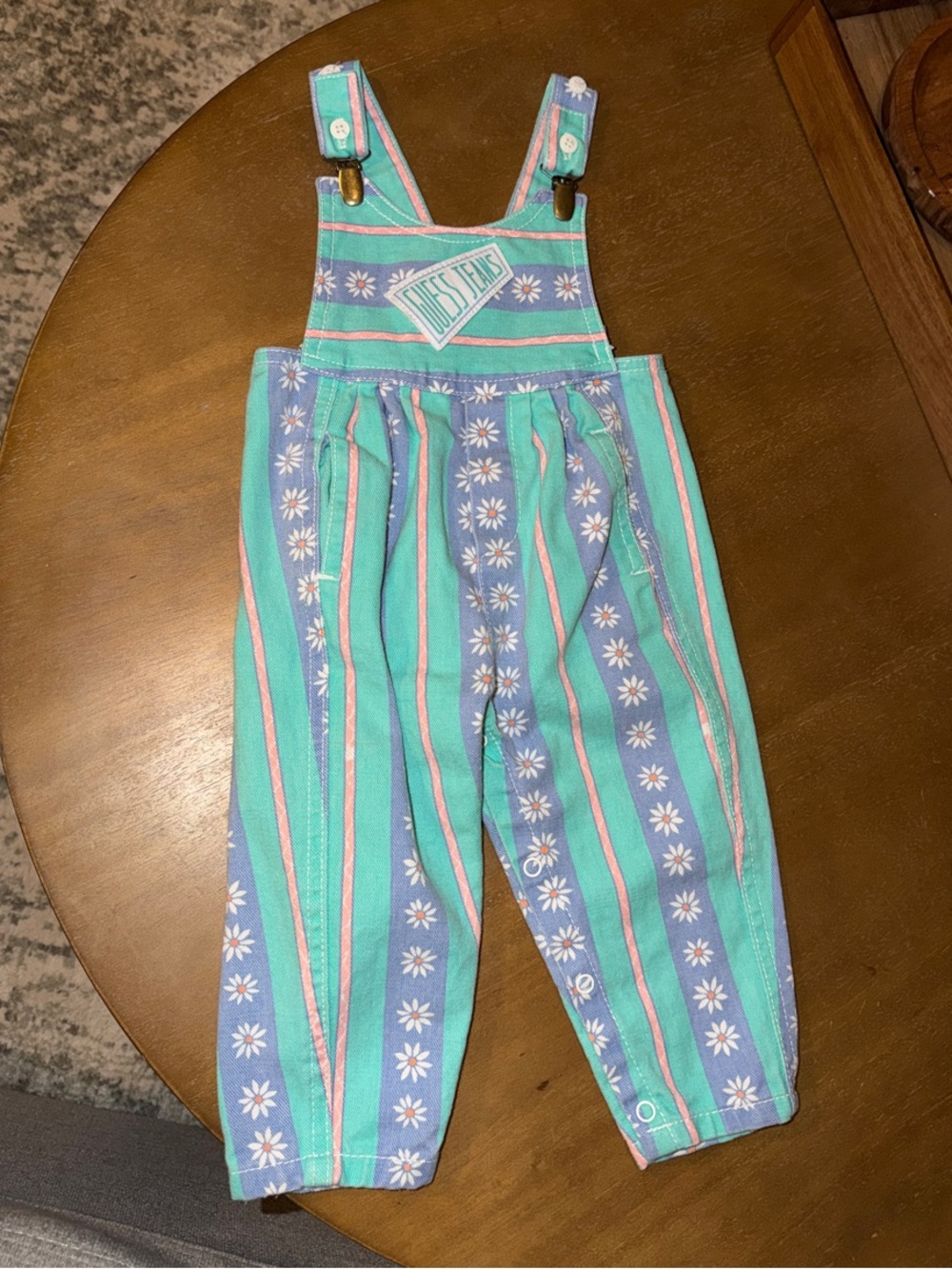Vintage GUESS (18M) Mint Green & Lavender Daisy Striped Jumpsuit